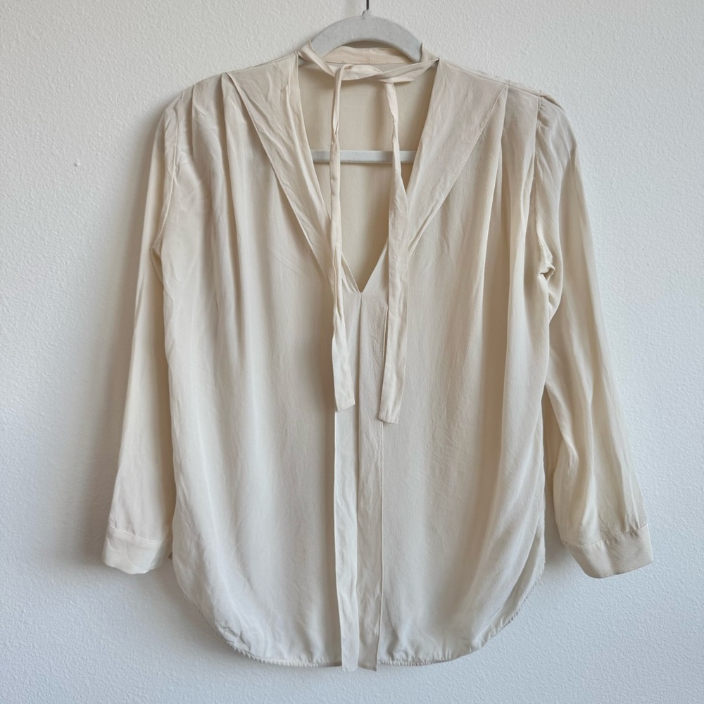 Sandro Paris 100% Silk Blouse Secretary Bow Neck Tie